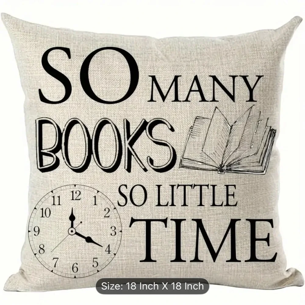 “So Many Books, So Little Time” 18x18 Throw Pillow Cover – Book Lover Home Decor